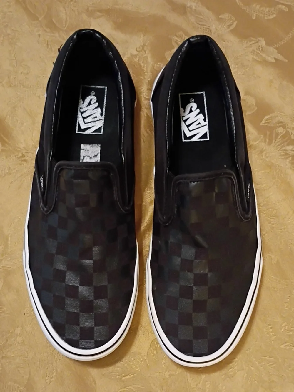 Vans Black & Black Checkerboard Slip-On Sneakers Men's 10.0 Women's 11.5
